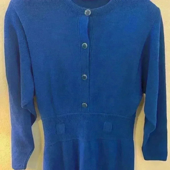 Vintage St. John By Marie Gray Knit Cobalt Blue Button Front Midi Dress Size 8 - Picture 7 of 11